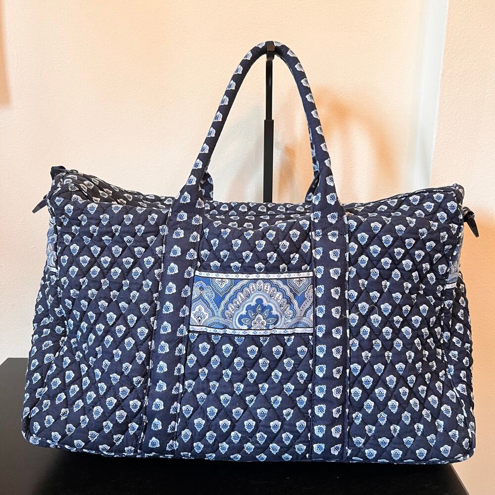 Blue Vera Bradley Floral Quilted Weekender Overnight Duffel Bag